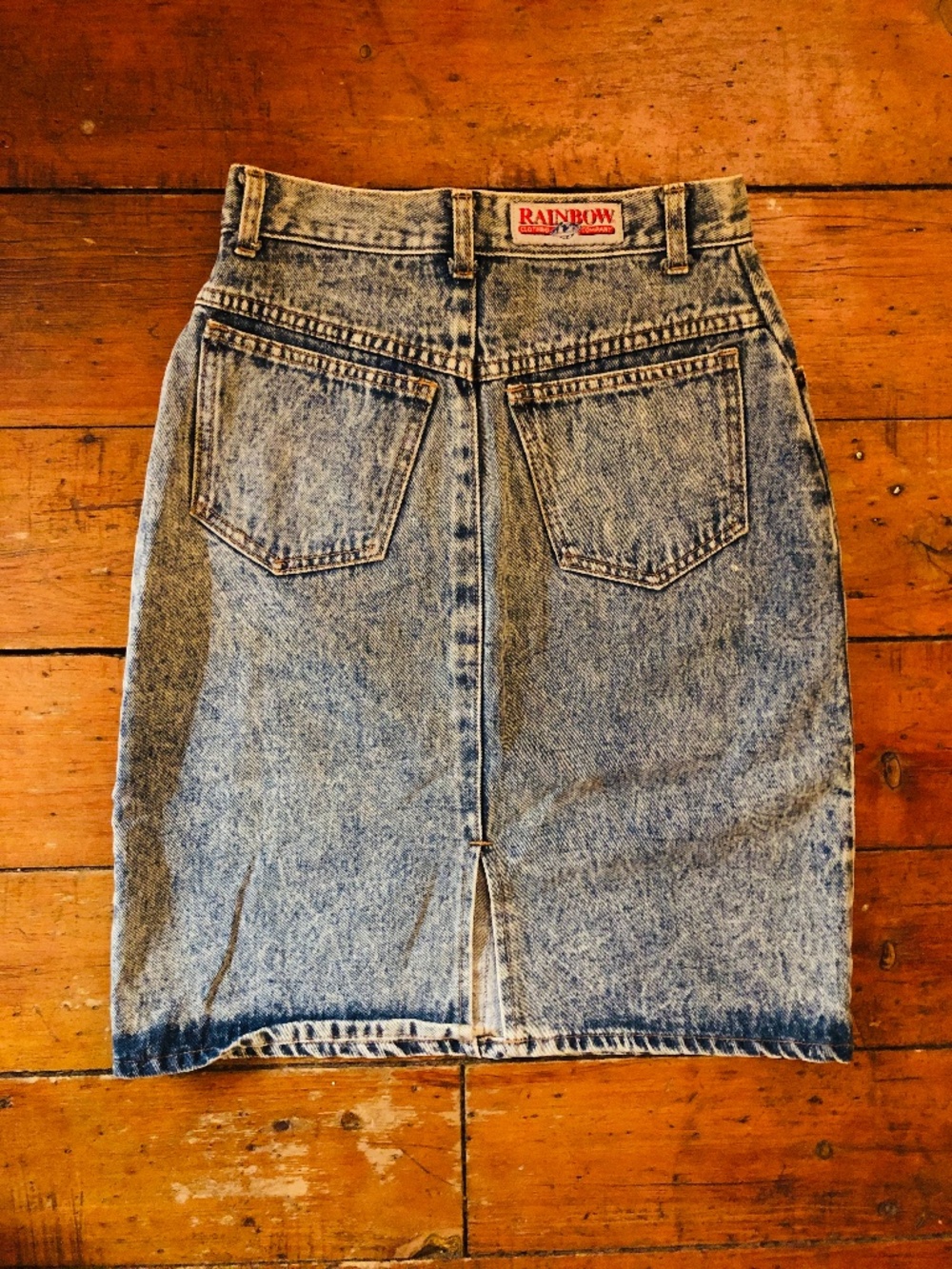 Vintage acid wash denim high waisted skirt